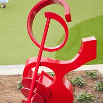 Art piece displayed at District 121 in the courtyard