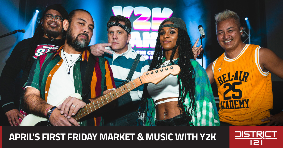 First Friday Market & Music with Y2K on April 3.