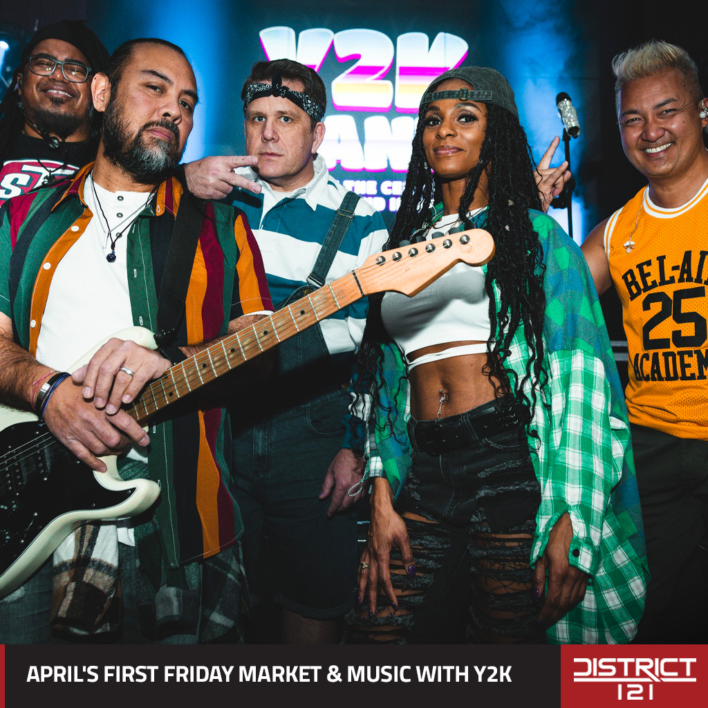 First Friday Market & Music with Y2K on April 3.