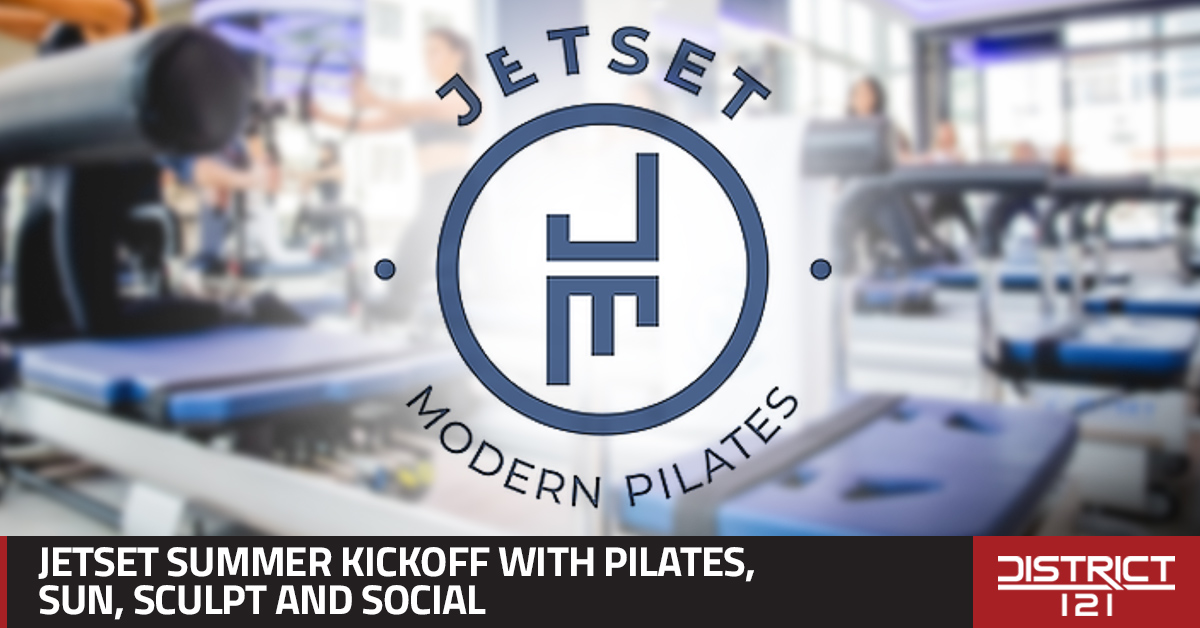 Pilates flow on the lawn at JETSET Summer Kickoff in McKinney.